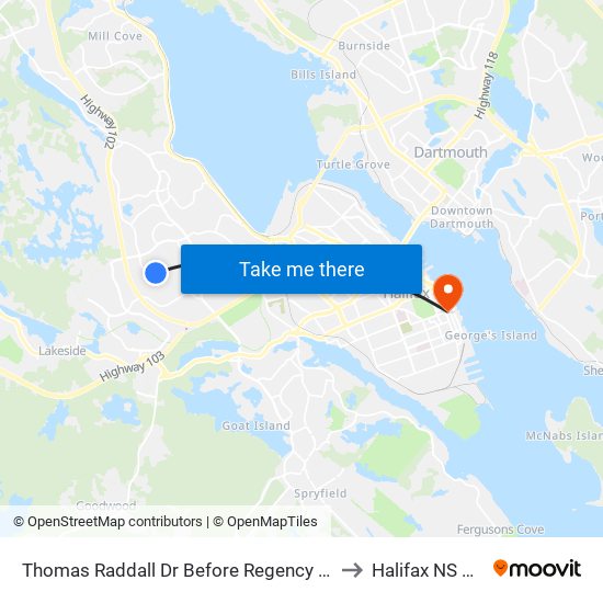 Thomas Raddall Dr Before Regency Park Dr (9088) to Halifax NS Canada map