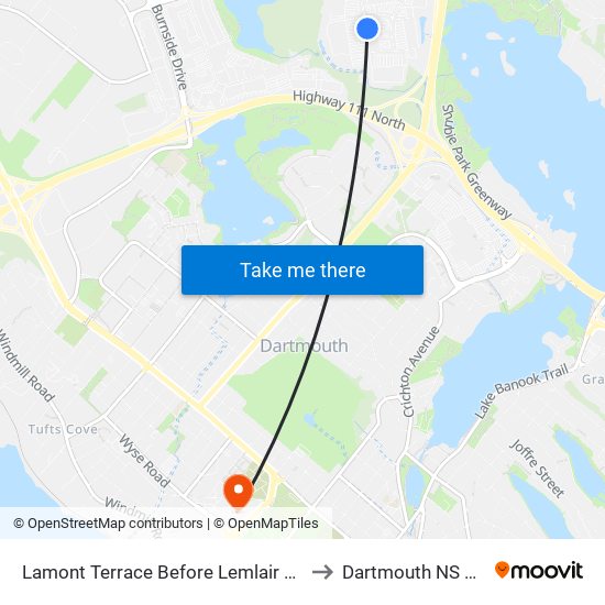 Lamont Terrace Before Lemlair Row (8054) to Dartmouth NS Canada map