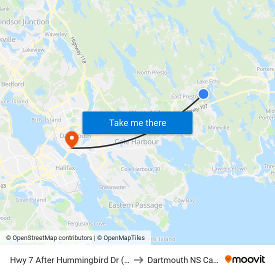 Hwy 7 After Hummingbird Dr (8817) to Dartmouth NS Canada map