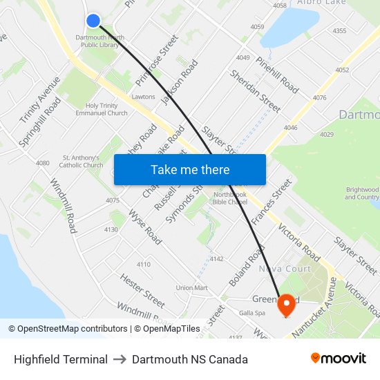 Highfield Terminal to Dartmouth NS Canada map