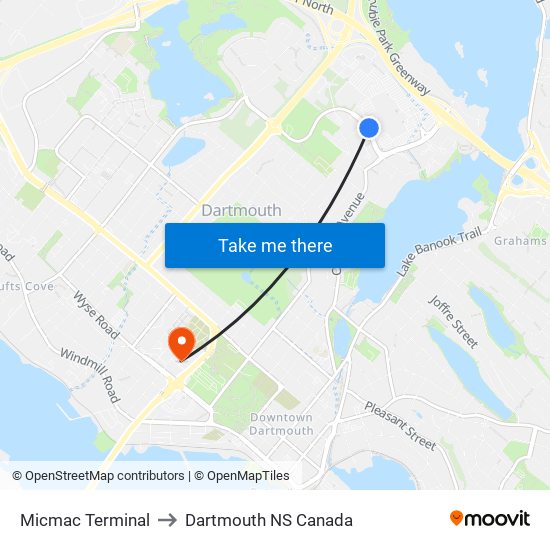 Micmac Terminal to Dartmouth NS Canada map