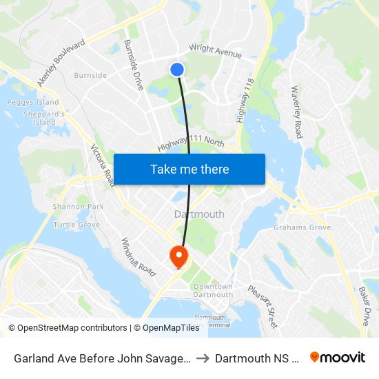 Garland Ave Before John Savage Ave (2098) to Dartmouth NS Canada map