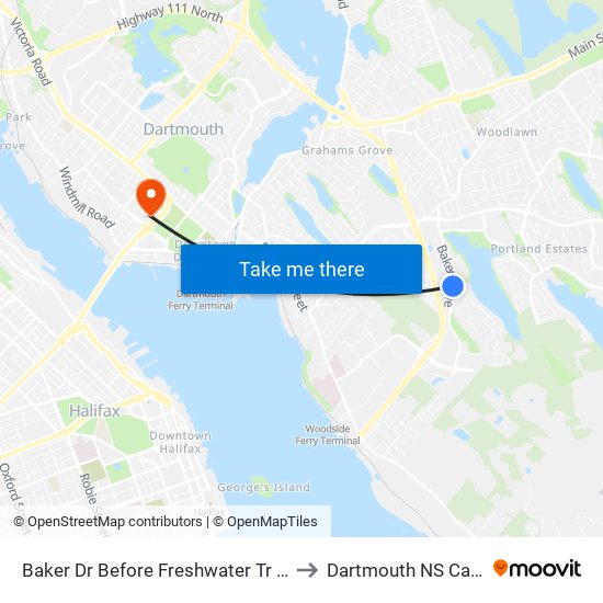 Baker Dr Before Freshwater Tr (8850) to Dartmouth NS Canada map