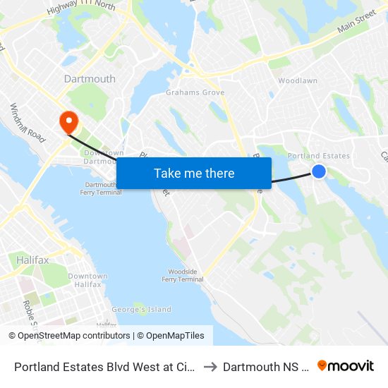 Portland Estates Blvd West at Civic 51 (8031) to Dartmouth NS Canada map