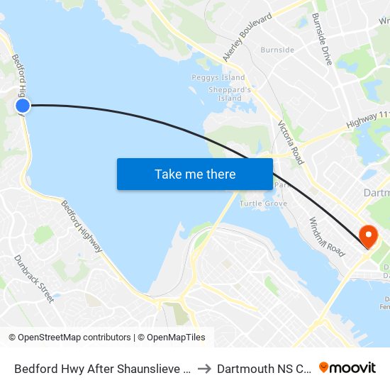 Bedford Hwy After Shaunslieve Dr (6234) to Dartmouth NS Canada map