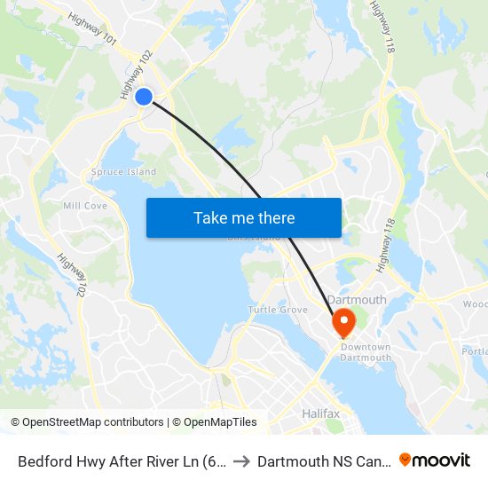 Bedford Hwy After River Ln (6245) to Dartmouth NS Canada map