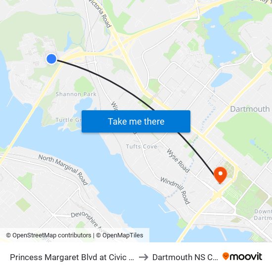 Princess Margaret Blvd at Civic 40 (8071) to Dartmouth NS Canada map