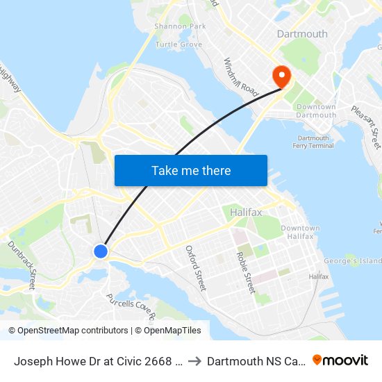 Joseph Howe Dr at Civic 2668 (7008) to Dartmouth NS Canada map