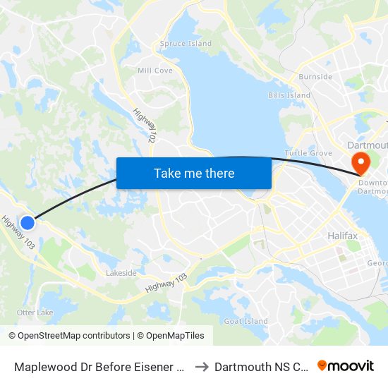 Maplewood Dr Before Eisener St (7178) to Dartmouth NS Canada map