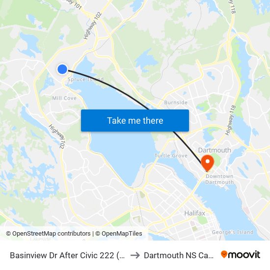 Basinview Dr After Civic 222 (6138) to Dartmouth NS Canada map