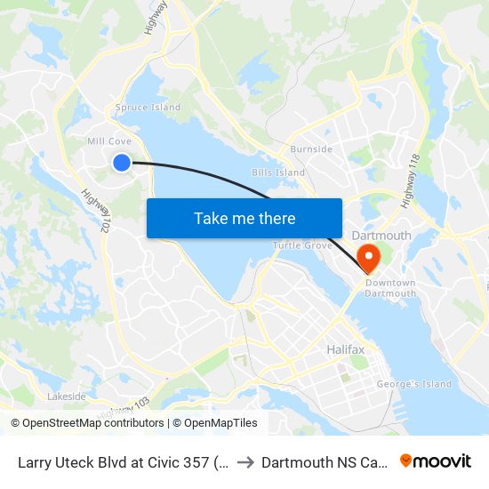 Larry Uteck Blvd at Civic 357 (8874) to Dartmouth NS Canada map