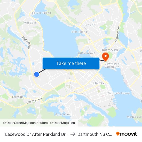 Lacewood Dr After Parkland Dr (7081) to Dartmouth NS Canada map