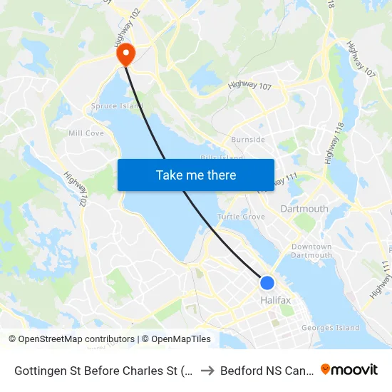 Gottingen St Before Charles St (2327) to Bedford NS Canada map