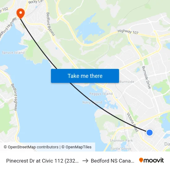 Pinecrest Dr at Civic 112 (2329) to Bedford NS Canada map