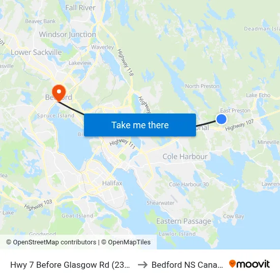 Hwy 7 Before Glasgow Rd (2341) to Bedford NS Canada map