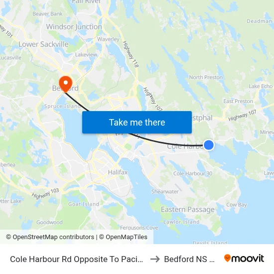Cole Harbour Rd Opposite To Pacific Ave (2342) to Bedford NS Canada map