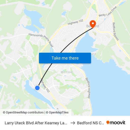 Larry Uteck Blvd After Kearney Lake Rd (6298) to Bedford NS Canada map