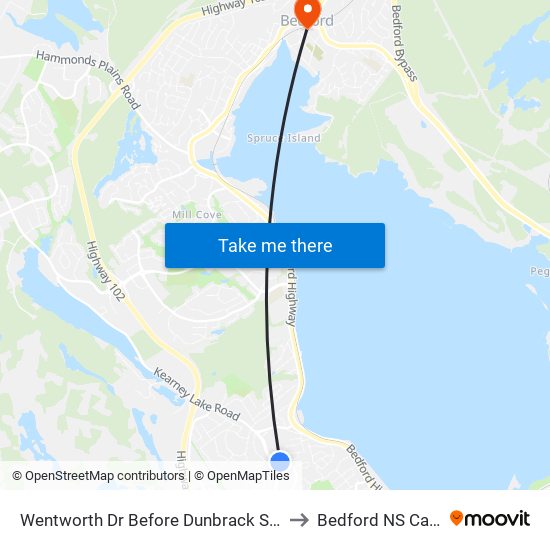 Wentworth Dr Before Dunbrack St (2000) to Bedford NS Canada map