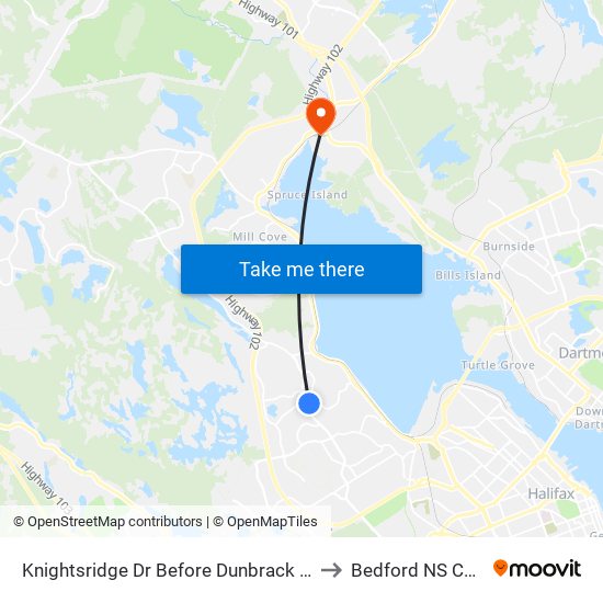 Knightsridge Dr Before Dunbrack St (2014) to Bedford NS Canada map