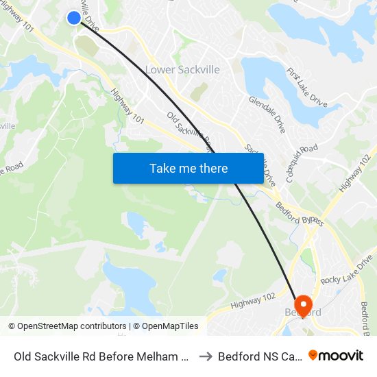 Old Sackville Rd Before Melham Dr (2060) to Bedford NS Canada map