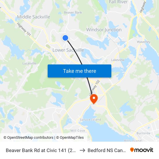 Beaver Bank Rd at Civic 141 (2182) to Bedford NS Canada map