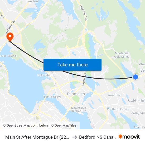 Main St After Montague Dr (2240) to Bedford NS Canada map