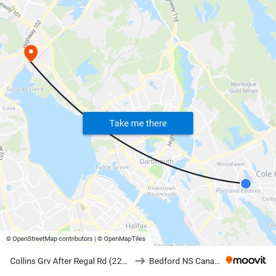 Collins Grv After Regal Rd (2255) to Bedford NS Canada map