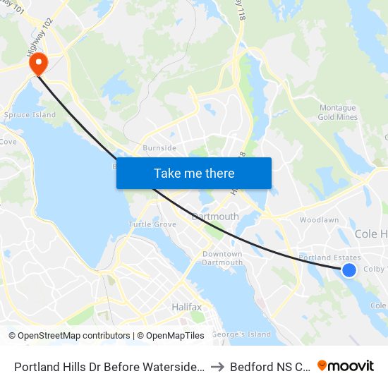 Portland Hills Dr Before Waterside Terr (8832) to Bedford NS Canada map