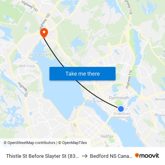 Thistle St Before Slayter St (8387) to Bedford NS Canada map