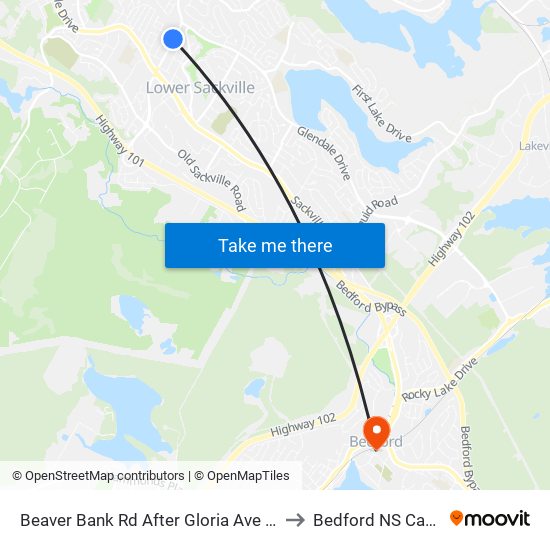 Beaver Bank Rd After Gloria Ave (6213) to Bedford NS Canada map