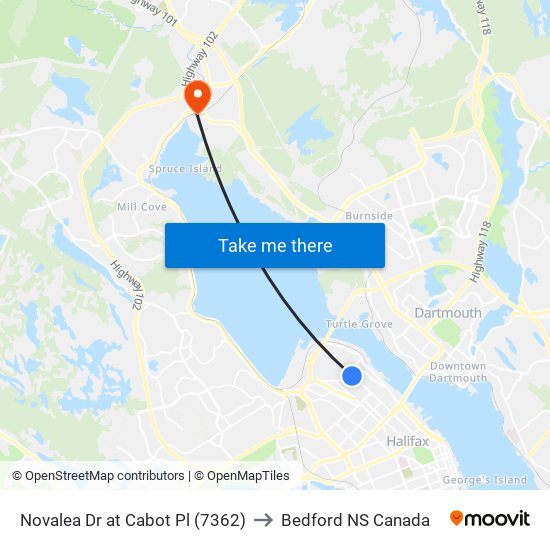 Novalea Dr at Cabot Pl (7362) to Bedford NS Canada map