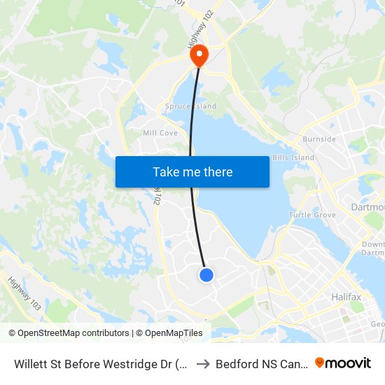 Willett St Before Westridge Dr (8503) to Bedford NS Canada map