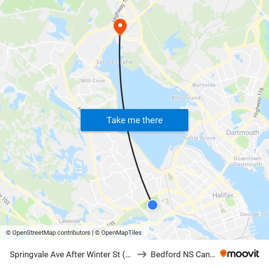 Springvale Ave After Winter St (8347) to Bedford NS Canada map