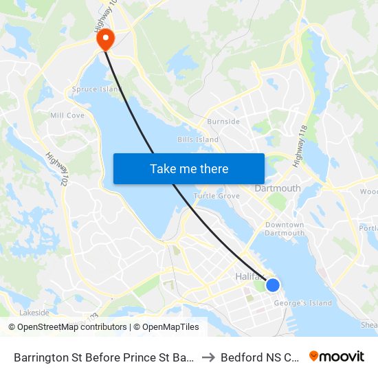 Barrington St Before Prince St Bay 4 (6105) to Bedford NS Canada map