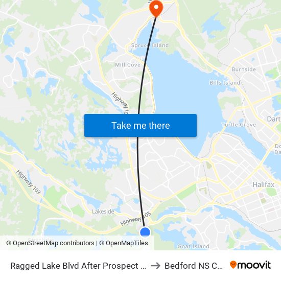 Ragged Lake Blvd After Prospect Rd (8807) to Bedford NS Canada map