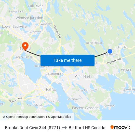 Brooks Dr at Civic 344 (8771) to Bedford NS Canada map