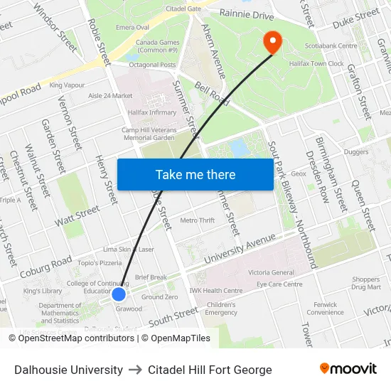 Dalhousie University to Citadel Hill Fort George map