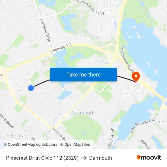 Pinecrest Dr at Civic 112 (2329) to Darmouth map