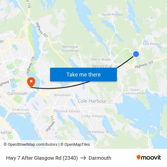 Hwy 7 After Glasgow Rd (2340) to Darmouth map