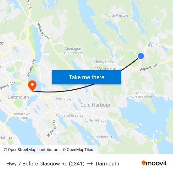Hwy 7 Before Glasgow Rd (2341) to Darmouth map