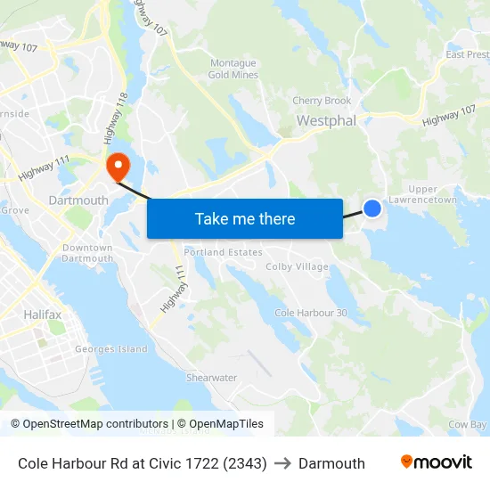 Cole Harbour Rd at Civic 1722 (2343) to Darmouth map