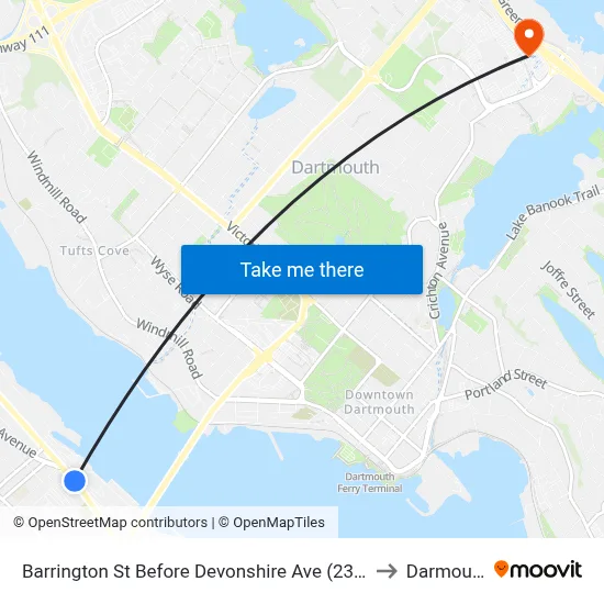 Barrington St Before Devonshire Ave (2372) to Darmouth map