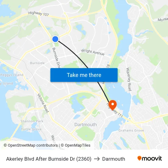 Akerley Blvd After Burnside Dr (2360) to Darmouth map
