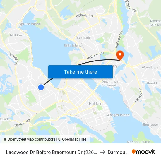 Lacewood Dr Before Braemount Dr (2361) to Darmouth map