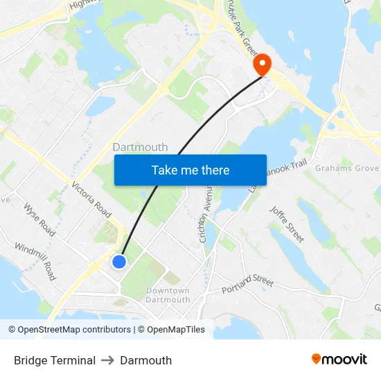 Bridge Terminal to Darmouth map