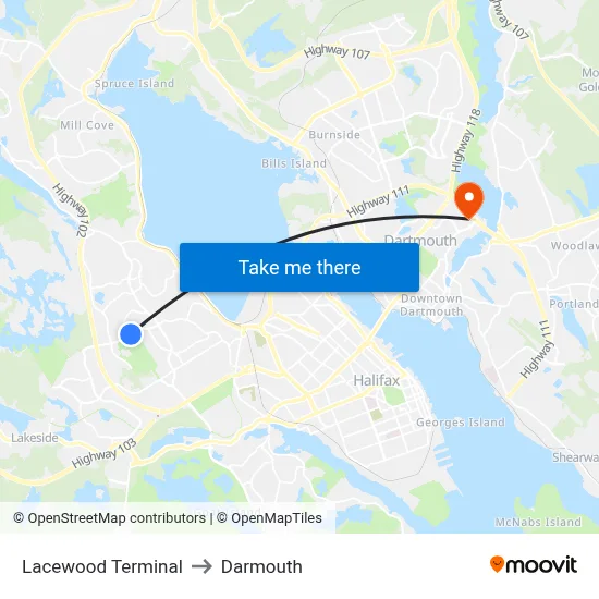 Lacewood Terminal to Darmouth map