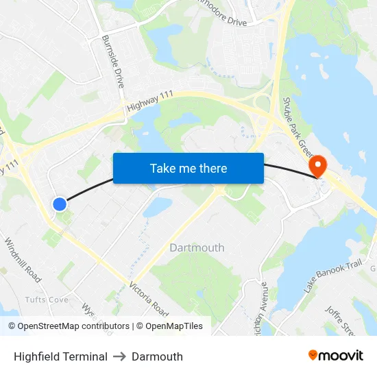 Highfield Terminal to Darmouth map