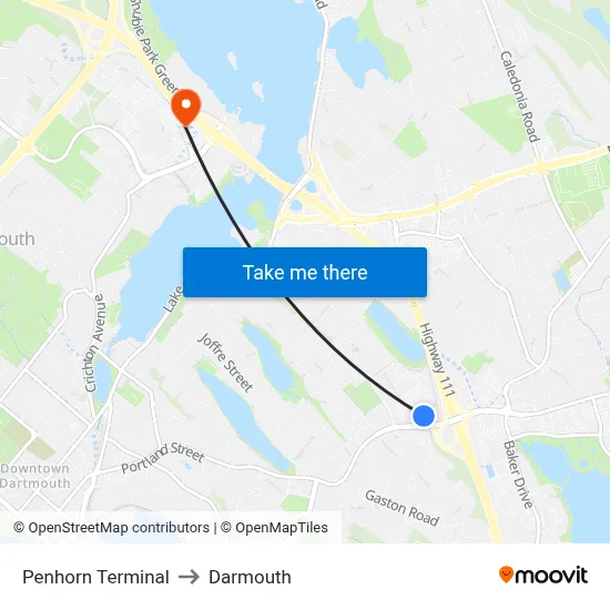 Penhorn Terminal to Darmouth map