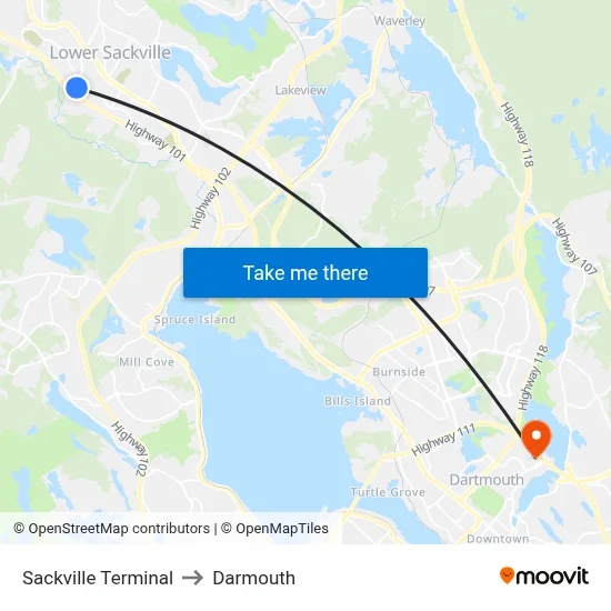 Sackville Terminal to Darmouth map