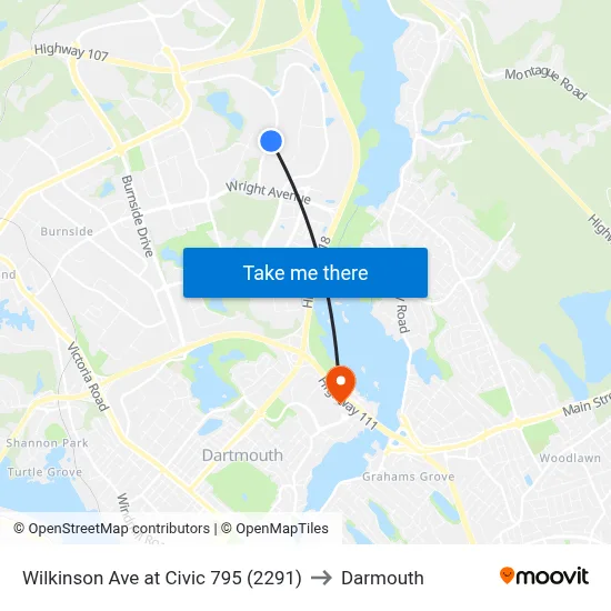 Wilkinson Ave at Civic 795 (2291) to Darmouth map